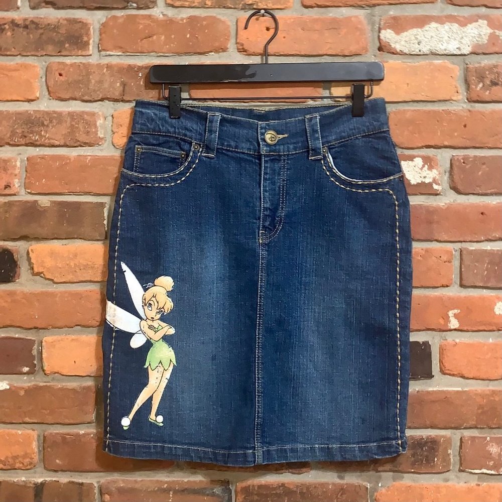 Vintage Disney Tinkerbell Blue Denim Pixie Dust Skirt Size 6